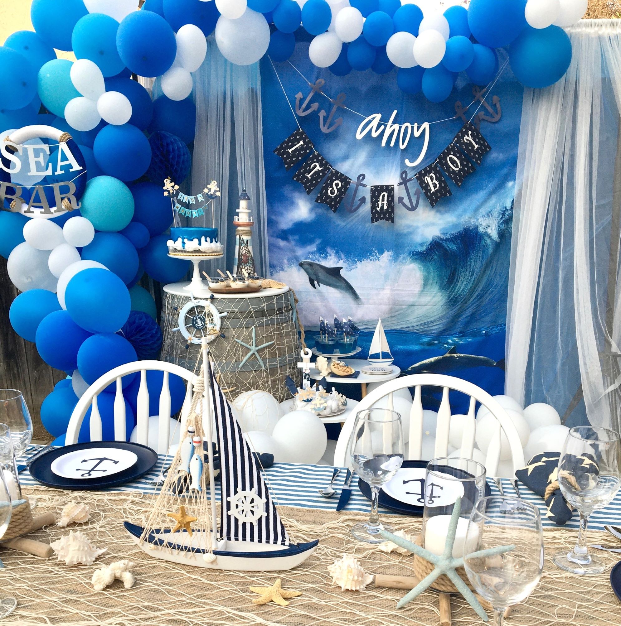 Nautical Baby Shower Decorations for Boy, Ahoy It's A Boy Banner