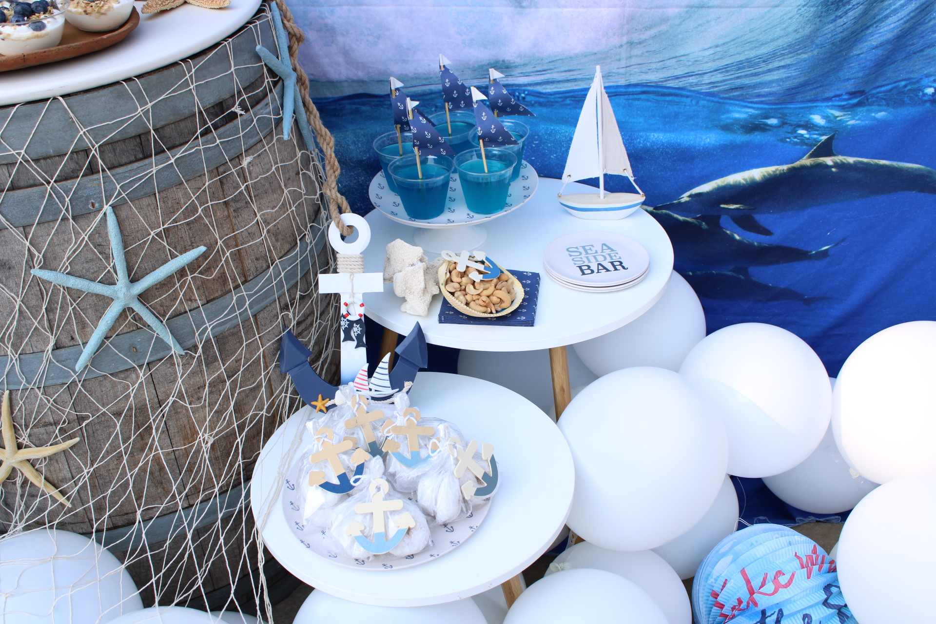  Ahoy It's a Boy Baby Shower Backdrop Nautical Navy Blue Sea  White Cloud Beach Sweet Newborn Welcome Seagull Ship Anchor Coral Seashell  for Boy Photography Background Party Decorations 7x5ft 